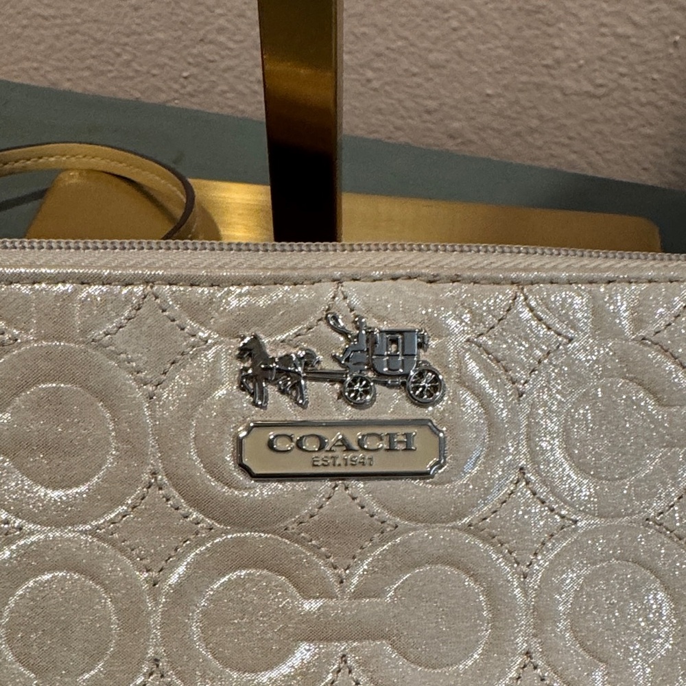 Coach Beige Embossed Wristlet - Picture 4 of 6